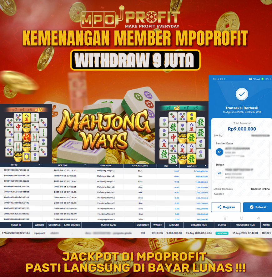 MPOPROFIT JACKPOT PGSOFT! KEMENANGAN MURNI DI (MAHJONG WAHYS 2 TOTAL 9.000.000,- LUNAS)